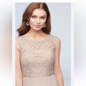 Taupe/Metallic Sleeveless Lace Bodice ribbon belt Bridesmaid/Mother of bride